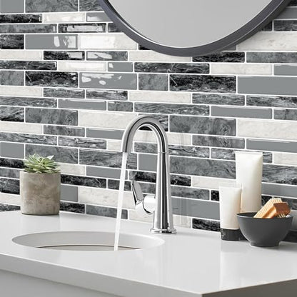 DEWOO Peel and Stick Backsplash 3D Self Adhesive Wall Tile Marlbe 10 Sheet - color: Marble Black