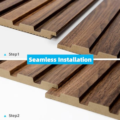 Art3d Wood Slat Wall Panels, Fluted MDF, 6-Pack, 94.6 x 7.4 in,Walnut - color: Walnut