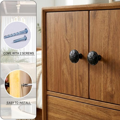 4 Pack - Black Cabinet Knobs Round, 1-2/5” Knobs for Cabinets and Drawers Black Matte Drawer Pulls Bathroom Cabinet Handles - color: Black