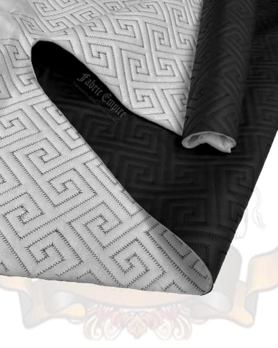 Vinyl Quilted Foam Fabric with 3/8" Foam Backing Upholstery / 52" Wide/Sold by The Yard/FABRIC EMPIRE (Black Grecca with HQ Black Thread, Greek Key) - color: Black, size: Greek Key