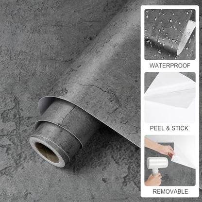 ReWallpaper Textured Cement Wallpaper Peel and Stick Dark Grey Concrete Wall Paper Self Adhesive Cement Vinyl Wall Covering for Accent Walls Kitchen Backsplash Countertop Bathroom Office 15.8in x 23ft - color: Gray Concrete, size: 15.8in x 23ft