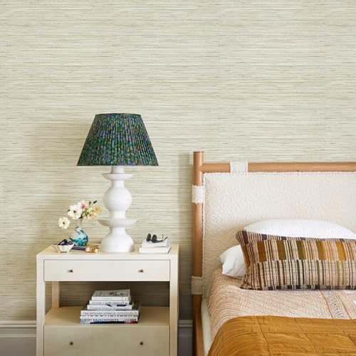 JiffDiff Grasscloth Wallpaper Peel and Stick,17.3"x472" Cream Grassweave Stick on Wallpaper Textured Self Adhesive Wallpaper Contact Paper - color: Beige, size: 17.3" x 472"