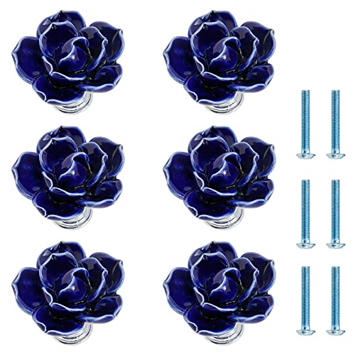 Geesatis 6Pcs Rose Decorative Knobs,Ceramic Blue Classic Cabinet Handles - style: A-Purple