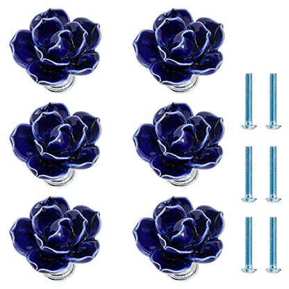 Geesatis 6Pcs Rose Decorative Knobs,Ceramic Blue Classic Cabinet Handles - style: A-Purple