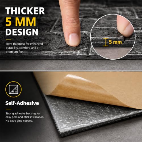 3D Wall Panels Peel and Stick Faux Foam Brick Wallpaper Covering - color: Rock Black, size: 20 Pcs