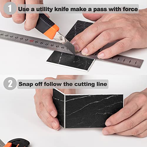 AULIGET 100 Piece Faux Stone Backsplash Peel and Stick PVC Tile, 3 Inch x 6 Inch Black Marble with White Grout Stick on Tiles for Backsplash Kitchen, Bathroom, Laundry Room, Camper, Fireplace - color: Black Marble with White Grout