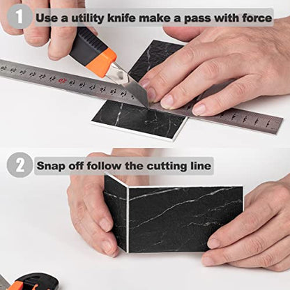 AULIGET 100 Piece Faux Stone Backsplash Peel and Stick PVC Tile, 3 Inch x 6 Inch Black Marble with White Grout Stick on Tiles for Backsplash Kitchen, Bathroom, Laundry Room, Camper, Fireplace - color: Black Marble with White Grout