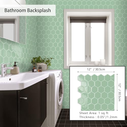 10-Sheet Hexagon Peel and Stick Kitchen Backsplash Tiles,Honeycomb Waterproof Self-Adhesive Wall Tile Stick on Backsplash for Kitchen,RV and Bathroom(Sage Green,12"×12") - color: Sage Green