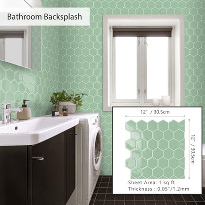 10-Sheet Hexagon Peel and Stick Kitchen Backsplash Tiles,Honeycomb Waterproof Self-Adhesive Wall Tile Stick on Backsplash for Kitchen,RV and Bathroom(Sage Green,12"×12") - color: Sage Green