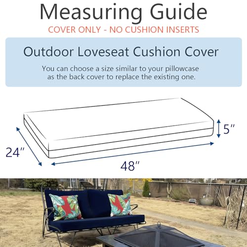FLYMEI Patio Cushion Covers 48x24x5, Navy Blue, 1Packs - color: Navy Blue, size: 48x24x5-1Packs-Cover Only