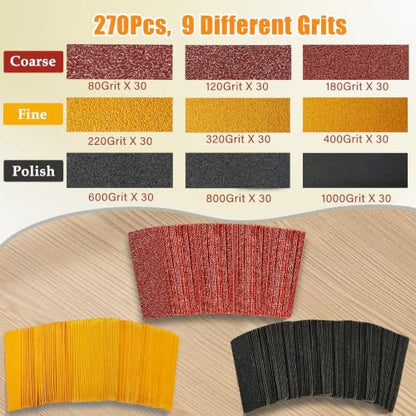 270 PCS Micro Sander, 80-1000 Grit Detail & Mini Sander Block