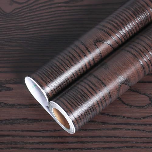 Livelynine Dark Brown Wood Contact Paper 15.8x197 Walnut Textured Wood Grain Countertop Peel and Stick Waterproof Counter Top Vinyl Wrap Desk Wallpaper Kitchen Cabinet Covers Table Dresser Covering - color: Brown Wood, size: 15.8" x 197"