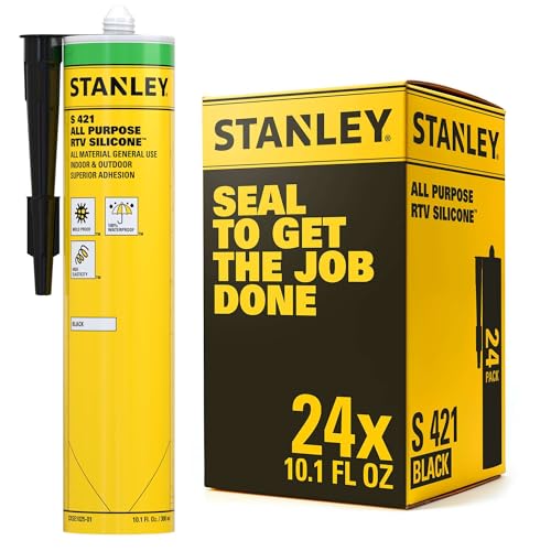 Stanley S421 RTV Silicone Caulk Black (24 x 10.1 fl.oz.) - 100% Waterproof Industrial-Grade Silicone for Kitchen, Bathroom, Shower, Window, Door, Indoor & Outdoor Use - size: 24 Pack