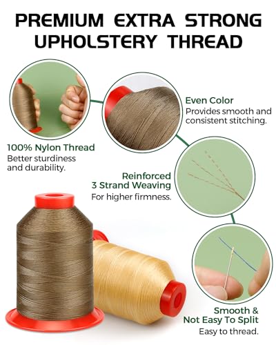 1000 Meters FIVEIZERO Extra Strong Upholstery Thread,Khaki Bonded Nylon Thread for Denim Leather,Craft,Machine,DIY and Home (1 Pack) CJ - color: Khaki