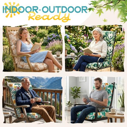 TaiBestPatio Chair Cushions High Back 44"x22"x4" Thick (Brown White Leaf) - color: Brown White Leaf