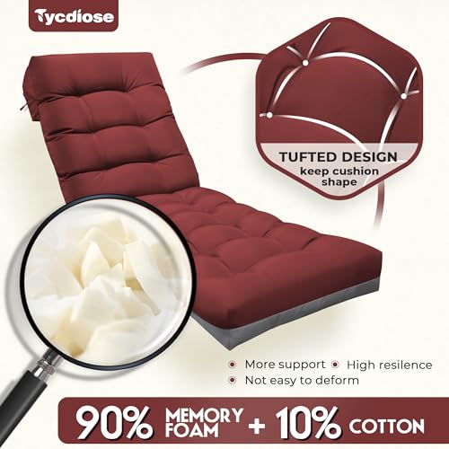 Outdoor Lounge Chair Cushion, Waterproof Replacement Chaise Lounge Cushions for Outdoor Furniture Thickened 71 x 22 x 4.7 Inches Non-Slip Patio Pool Lounge Chair Cushions with Ties (Red) - color: Red