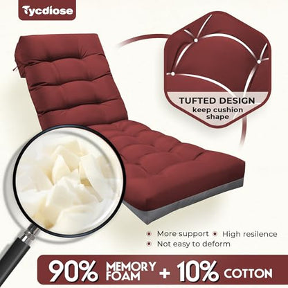 Outdoor Lounge Chair Cushion, Waterproof Replacement Chaise Lounge Cushions for Outdoor Furniture Thickened 71 x 22 x 4.7 Inches Non-Slip Patio Pool Lounge Chair Cushions with Ties (Red) - color: Red