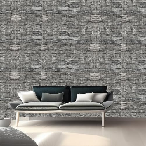 Faux Brick Wall Panels, 20 PCS, Black and Grey - color: Black Rock, size: 20PCS