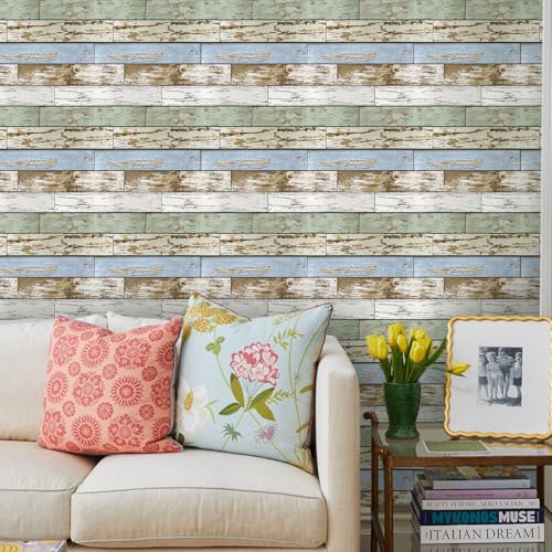 Commomy 3D Faux Wood Peel and Stick Wall Tiles 10 Pcs 11.8" x 11.8" - color: Wood-AB