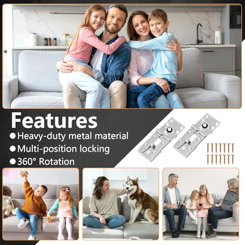 Sectional Couch Connectors,Heavy Duty Interlocking Alligator Sofa Clamps, 2 Pack Metal Anti-Slip Brackets with 20 Screws, Keep Sectional Together Stop Sliding Apart for Kids/Pets,No Tool Needed