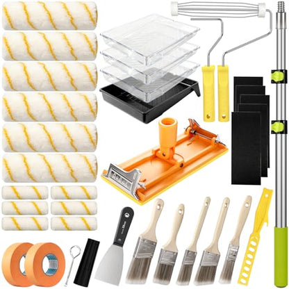 37PCS Paint Roller Kit with Thickened Extension Pole 2 to 4 FT, Plus