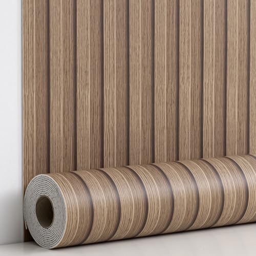 Haimin Wood Grain Slat Wall Panels Peel and Stick Faux Wood Thick Wallpaper - color: Brown