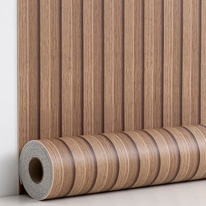Haimin Wood Grain Slat Wall Panels Peel and Stick Faux Wood Thick Wallpaper - color: Brown