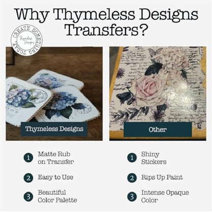 Rub on Transfers for Crafts and Furniture | 3 Design Sheets 6”x 12” | Home Decor Transfers | Furniture and Craft Decals | by Thymeless Designs (Blooming Hydrangeas) - style: Blooming Hydrangeas