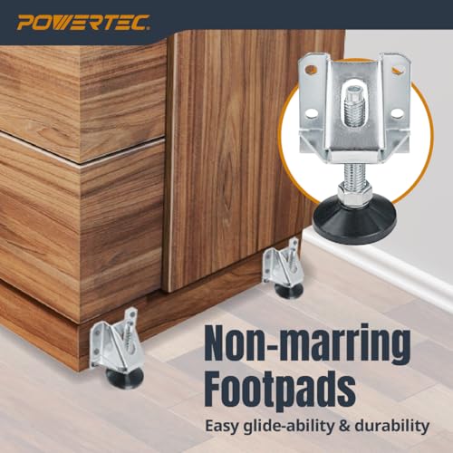 POWERTEC Leveling Feet 16PK, Heavy Duty Adjustable Furniture Leg Levelers with Nylon Foot, Screws & Lock Nuts for Workbenches, Cabinets, Tables & Shelving (71136-P4) - size: Leg Leveler, Set of 16