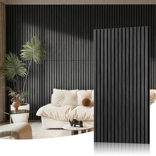 Wood Slat Acoustic Wall Panels, Black, 2 Pack, 47.2 x 23.6 in - color: Black, size: 2-Pack
