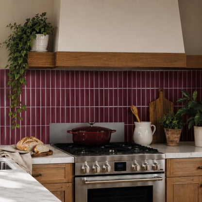 Smart Tiles Peel and Stick backsplash, Stacked Burgundy Red, 11.43"x9" - color: Burgundy Red