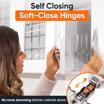 DecoBasics Full Overlay European Soft Close Cabinet Hinges for Kitchen Cabinets (20 Pcs) -105° Frameless Concealed Cabinet Door Hinge -6 Way Adjustability & Clip on Plate for Easy Installation - size: Full Overlay