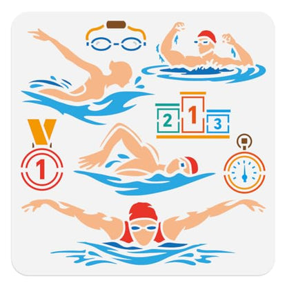 Swimmer Swimming Stencil for Painting 11.8" x 11.8" Reusable - style: Swimming