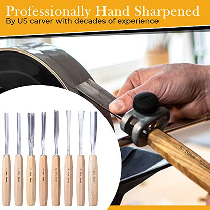 Schaaf Wood Carving Tools 7-pc Wood Chisel Set with Gouges, Hand Sharpened - color: Professionally Sharpened 7 Piece Set
