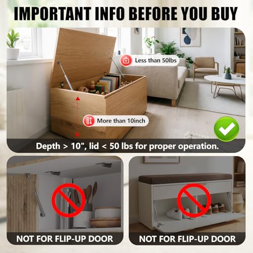 Vepagoo 2 Pack Soft Close Hinges for Toy Box, 15 inch 100N