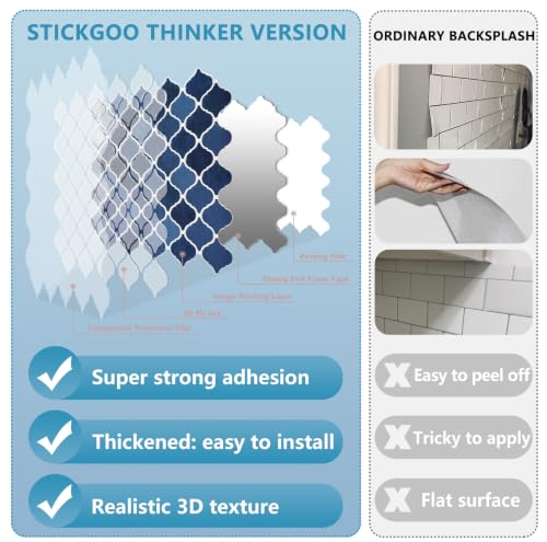 STICKGOO Arabesque Peel and Stick Backsplash Tile for Kitchen, Ceramic Blue - color: Ceramic Blue