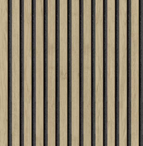 NuWallpaper Oak Slat Wood Peel and Stick Self-Adhesive Removable Wallpaper, Renter-Friendly, 20.5 in x 18 ft