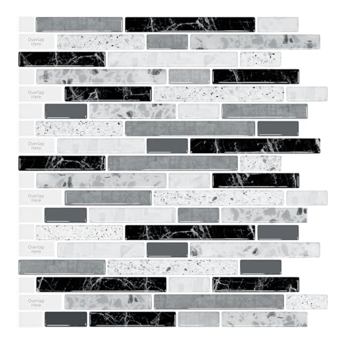 LONGKING 10-Sheet Self-Adhesive Peel and Stick Backsplash for Kitchen, Vinyl Decorative Tiles (Gray) - color: Gray