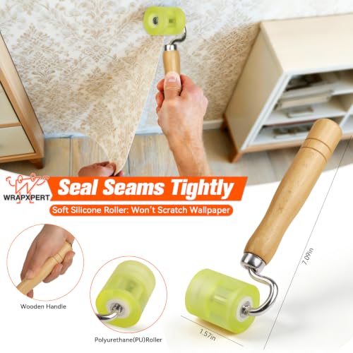 WRAPXPERT Wallpaper Tools Wallpaper Smoothing Tool Kit with Felt Squeegee,Seam Roller,Razor Scraper,Wrapping Paper Cutter for Peel and Stick Contact Paper,Vinyl Backsplash Tile,Bathroom,Window Film - color: Green