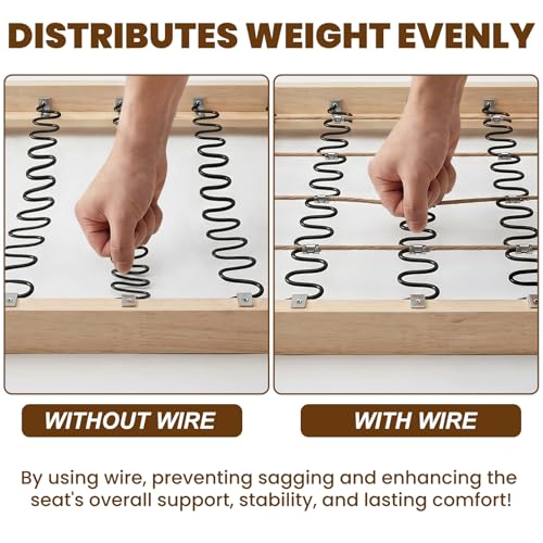 SOUJOY 131ft Upholstery Stay Wire for Sofa Furniture Springs, Paper Wrapped Wire 9 Gauge with 80 Clips, Couch Spring Repair Kit