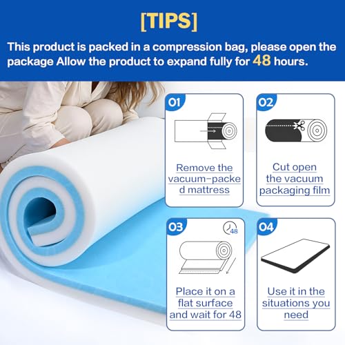 3"x24"x72" Upholstery Foam High Density Gel Memory Foam Cushion - size: 72"X24"x3