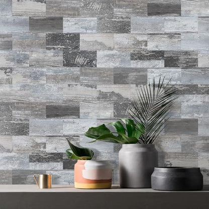 Vamos Tile 100-Pack Peel and Stick Backsplash Tile,3" x 6" PVC Subway Tile - color: Distressed Wood