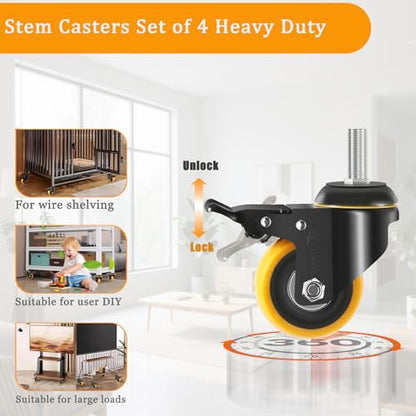 3 Inch Stem Caster Wheels 1/2" Threaded Casters Set of 4 Heavy Duty - color: orange, size: 3in (1/2"-13)