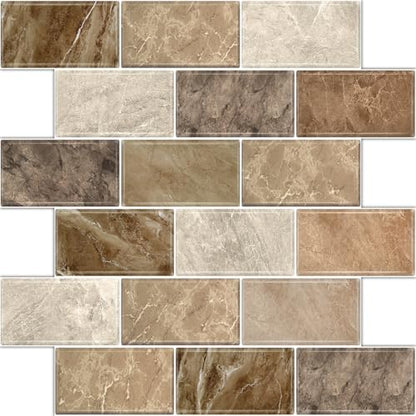 10 Sheets Peel and Stick Backsplash for Kitchen 12"X12" Renter Friendly Backsplash Back Splash Adhesive Subway Wall Tile Flat Vinyl Sticker for Bathroom Brown Marble B (Not 3D Tile)