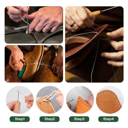 3-Spool Nylon Thread Kit - Each 80 Yards, Includes Sewing Awls & Needles for Hand Sewing, Upholstery & Leather Repair, Brown - color: Brown