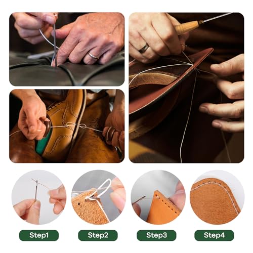 3-Spool Nylon Thread Kit - Each 80 Yards, Includes Sewing Awls & Needles for Hand Sewing, Upholstery & Leather Repair, White - color: White