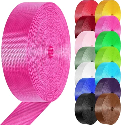 Nylon Webbing 1 inch 1.5 inch Nylon Strap Webbing Straps, 3.3 10 25 50 Yards Webbing Strapping for Bags/Lawn Chair/Climbing Outdoors Crafting DIY Gear Repair - color: Rose Pink, size: 1 inch x 3.3 yards