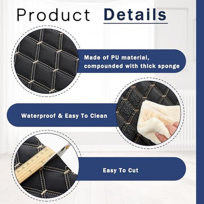 SmoothNovelty 5.5 Yards Diamond Quilted Vinyl Headliner Material 55 in Wide Faux Leather with Foam Backed 2" x 3" Diamonds Pattern Fabric for Car Furniture Upholstery(Black, Yellow Thread) - color: Black, Yellow Thread, size: 5.4 Yards