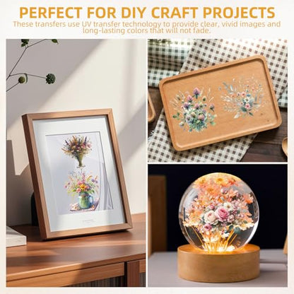 48 Sheets Rub on Transfers for Crafts and Furniture Rub on Transfer Stickers Decals for Wood,2.5 * 2.5inch (Bouquet of Blooms) - style: Bouquet of Blooms