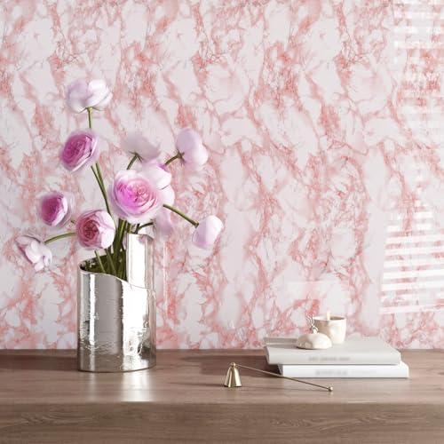 VEELIKE Pink Marble Contact Paper Wallpaper Stick and Peel 15.74 x 354.33inches Self Adhesive Removable Waterproof Wall Covering for Table Countertop Cabinet Drawer - size: 15.7" x 354"